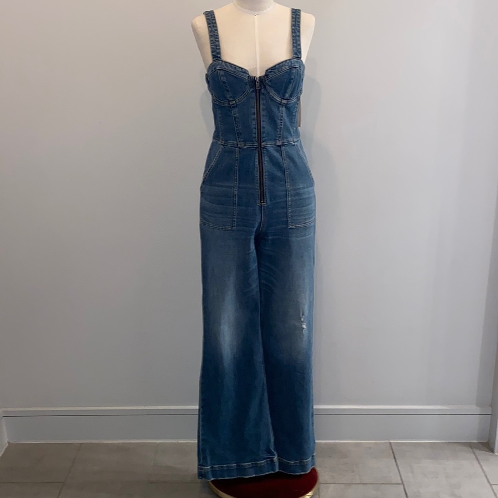 Alice + Olivia Denim Bustier Jumpsuit